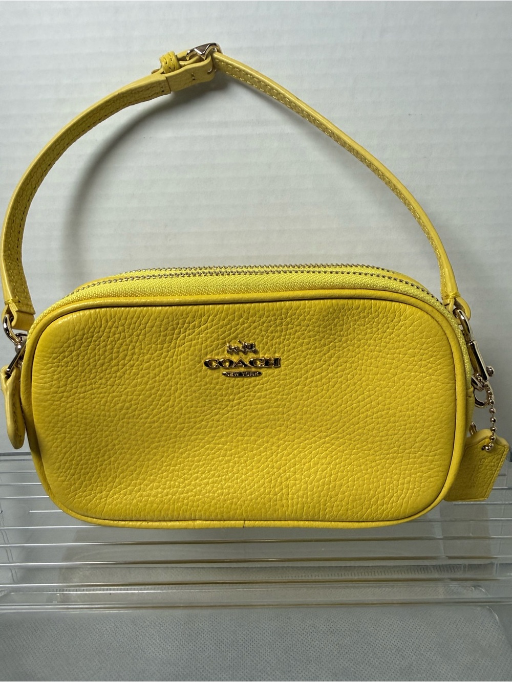 COACH 53034 Yellow Pebbled Leather Double Zip Pouch Bag